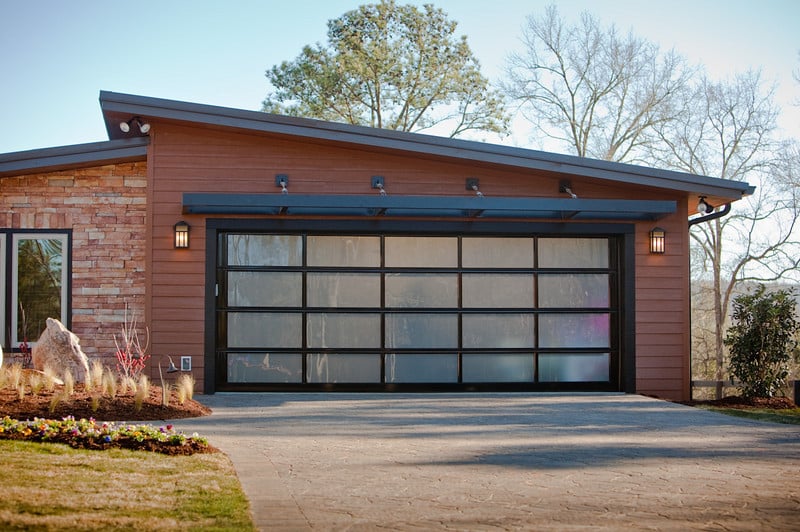 Modern Aluminum Glass Garage Door, Custom Sizes, Frosted Tinted Mirror Options