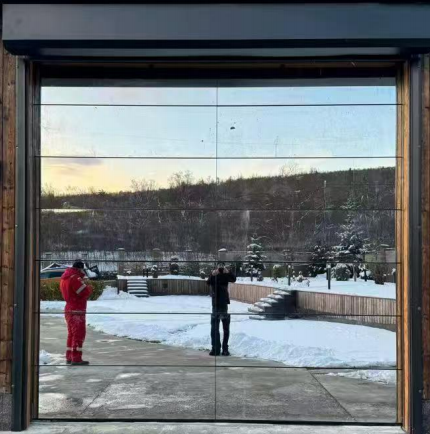 Modern Tinted or Reflective Glass Panel Garage Door, Custom Size Aluminum Frame