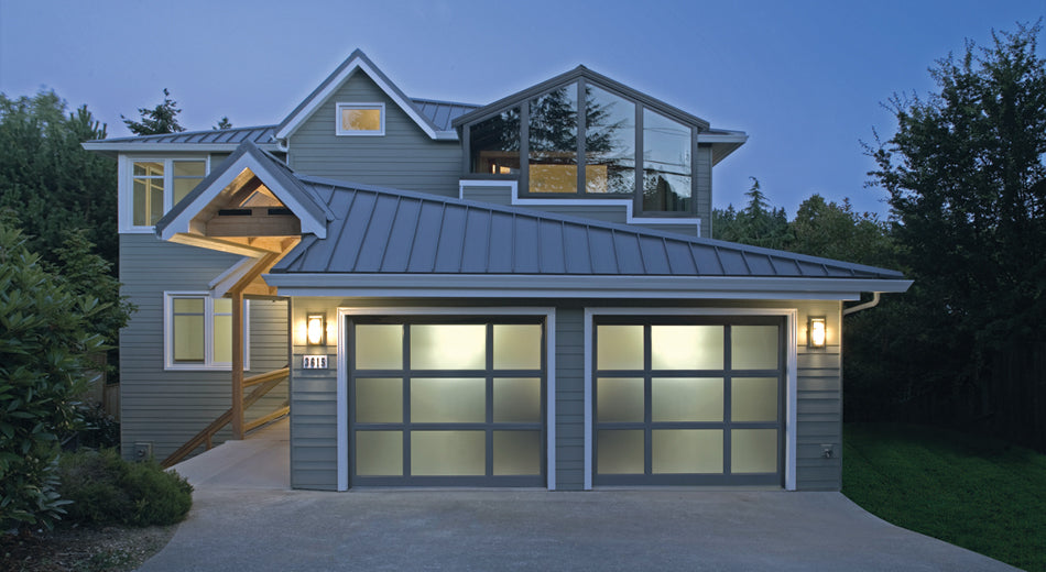 Modern Aluminum Glass Garage Door, Custom Sizes, Frosted Tinted Mirror Options