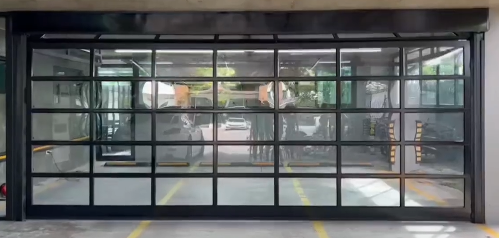 Modern Aluminum Glass Garage Door, Custom Sizes, Frosted Tinted Mirror Options