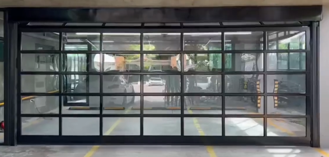 Modern Aluminum Glass Garage Door, Custom Sizes, Frosted Tinted Mirror Options