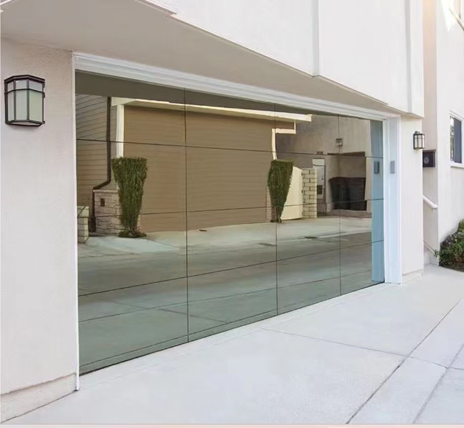 Modern Tinted or Reflective Glass Panel Garage Door, Custom Size Aluminum Frame