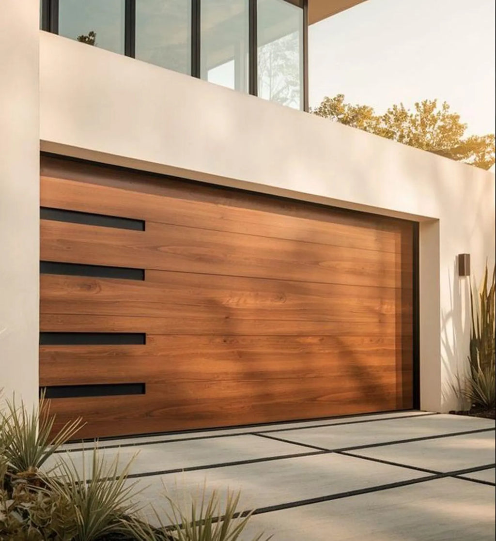 Modern Wood & Aluminum Garage Door, Custom Design, Sectional Style
