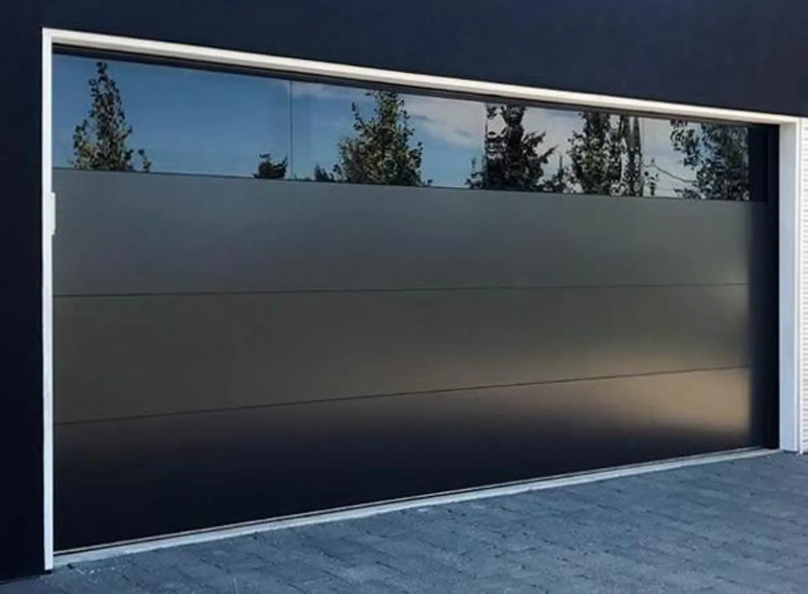Minimalist Aluminum Garage Door with Flush Glass Panel, Custom Size