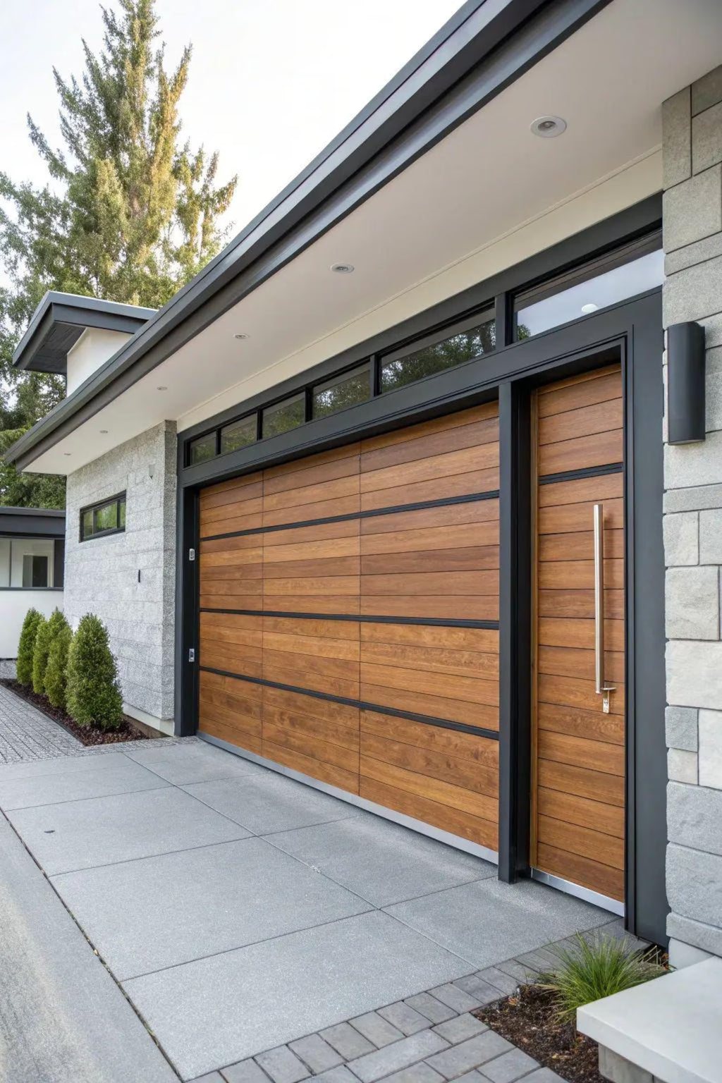 Modern Wood & Aluminum Garage Door, Custom Design, Sectional Style