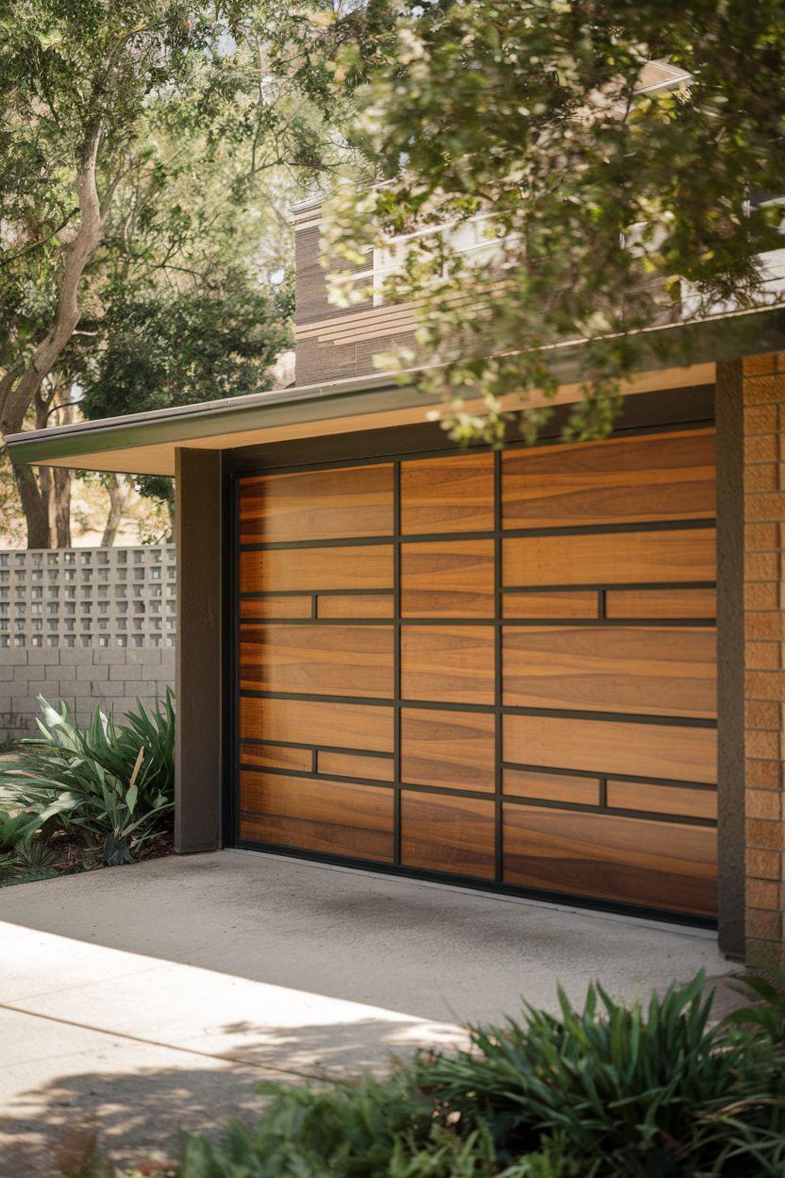 Modern Wood & Aluminum Garage Door, Custom Design, Sectional Style