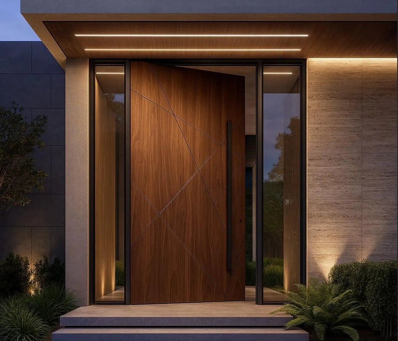 Modern Wood Pivot Entrance Door, Contemporary Minimalist Design Pivot door